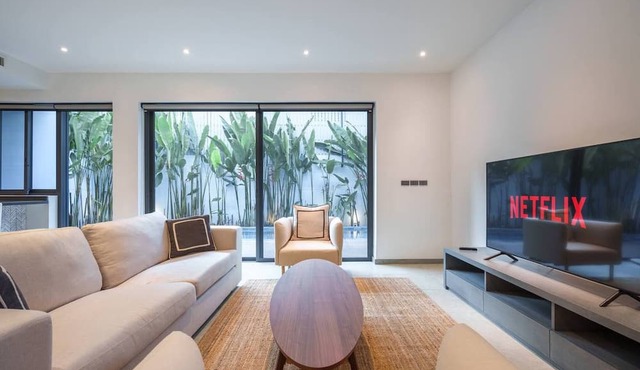 Monochrome designer pool Villa in Bangkok
